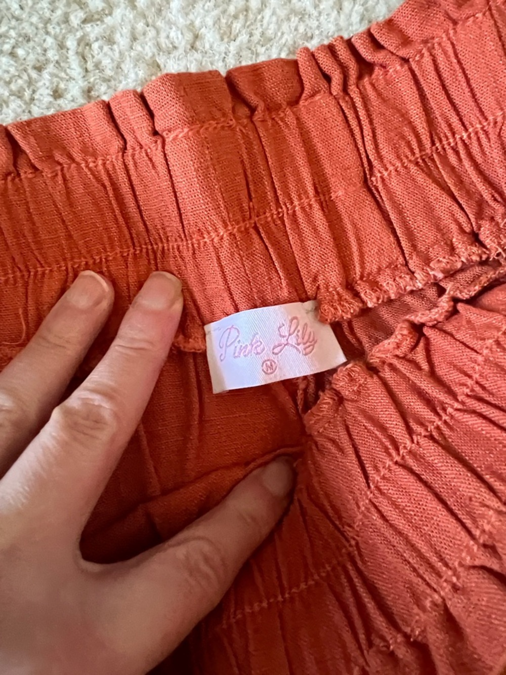 Pink Lilly Wide Leg Drawstring Pants - Rust Orange - Picture 2 of 3